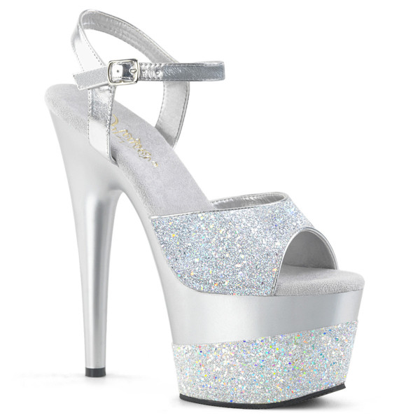 7 inches Heel, 2 3/4 inchesPF Ankle Strap Sandal w/ Glitter Wrapped PF