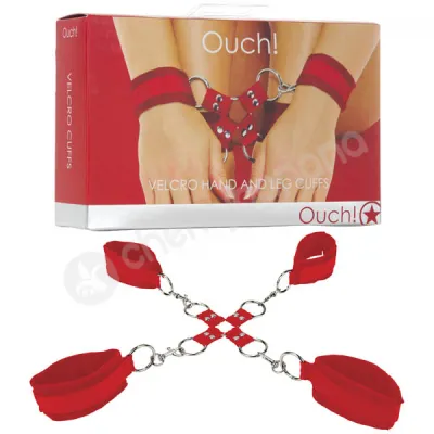 Ouch Red Velcro Hand And Leg Cuffs