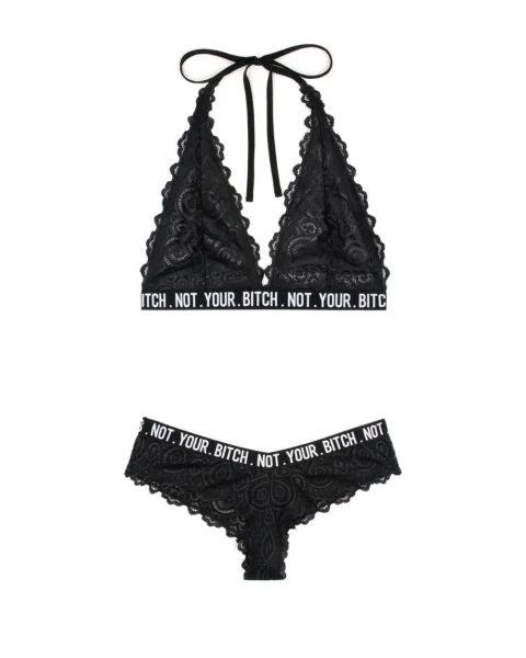 Not Your Bitch Bralette and Cheeky Panty Set - Black - L-xl