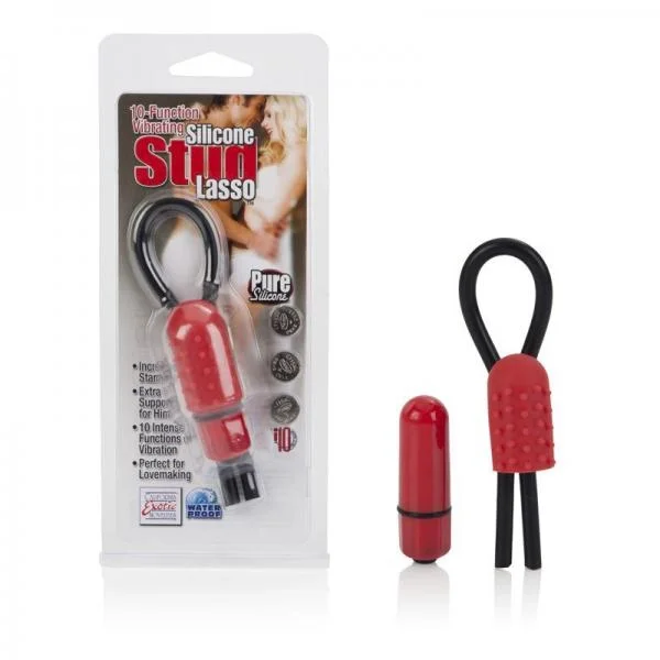 10 Function Vibrating Silicone Stud Lasso Cock Ring Red — image 8 of 8