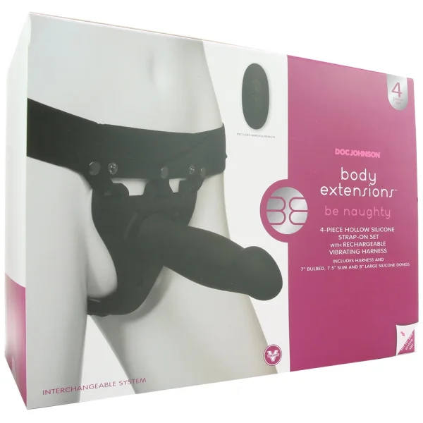Body Extensions Hollow Strap-on 4-piece Set With Clitoral Vibrator Black