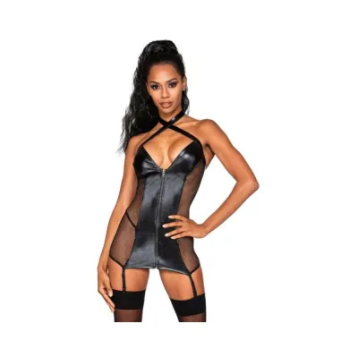 Dreamgirl Stretch Faux leather And Fishnet Garter Slip Os