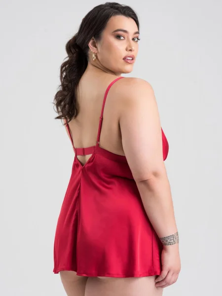 Lovehoney Plus Size Unwrap Me Red Satin Babydoll Gift Set