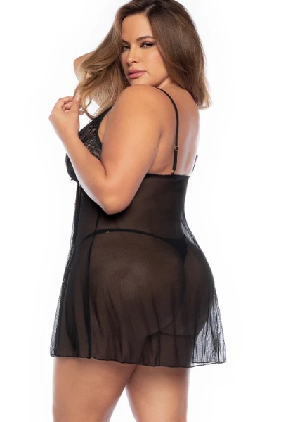 Mapale by Espiral Iris Black Mesh Babydoll with Matching G String
