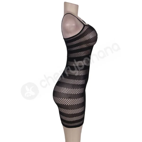 Cherry Banana Black Fishnet Striped Dress
