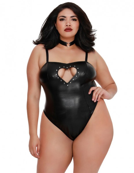 Dreamgirl Faux Leather Heart Cut Out Teddy