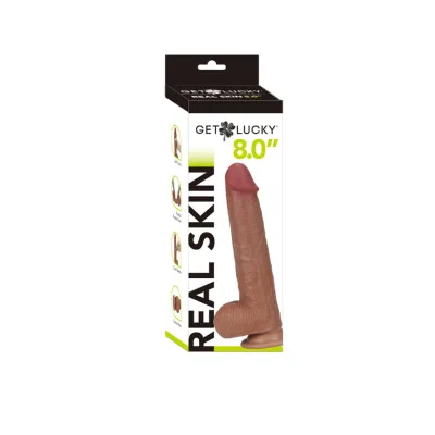 Get Lucky 8 Inch Real Skin Dildo Light Brown