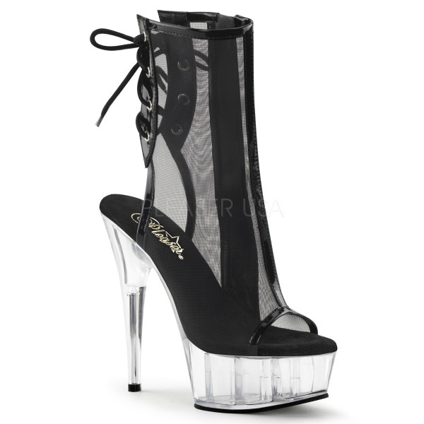 6 inches Heel, 1 3/4 inches PF Open Toe/Back Ankle Boot
