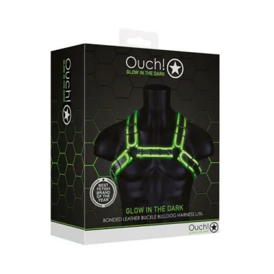 Ouch Glow Buckle Bulldog Harness Glow In The Dark Green L xl