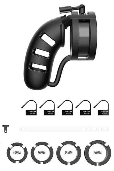 Shots Toys Large Black Silicone Cock Cage with Ball Strap & Metal Lock