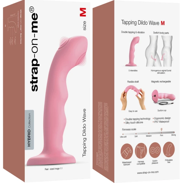 Strap-on-Me Tapping Dildo Wave Rechargeable Waterproof Silicone Vibrating Suction Cup Dildo - Coral Pink