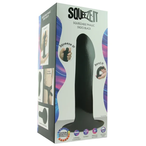 Squeeze-It Squeezable Phallic 6.75" Suction Cup Dildo - Black