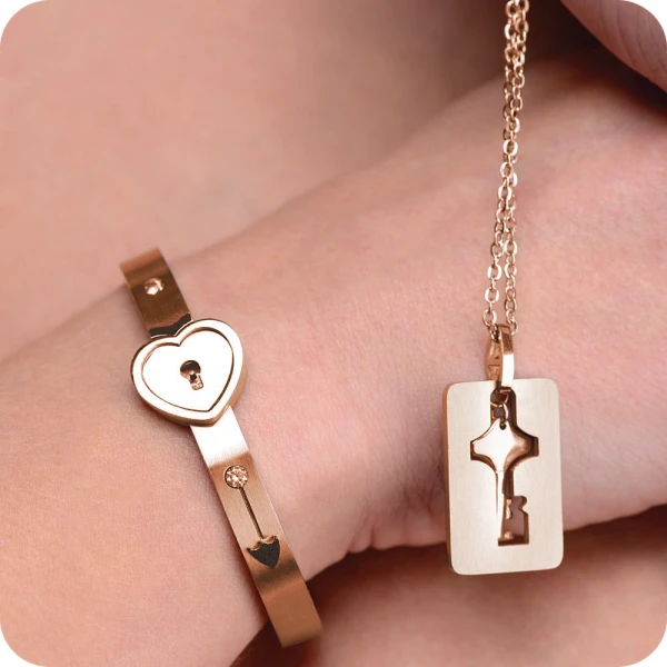 Cuffed Locking Bracelet and Key Necklace