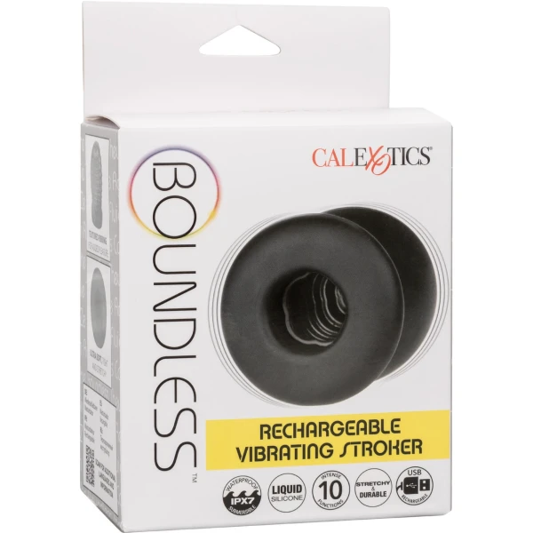 Boundless Rechargeable Vibrating Stroker Silicone Waterproof Penis Masturbator By CalExotics - Black