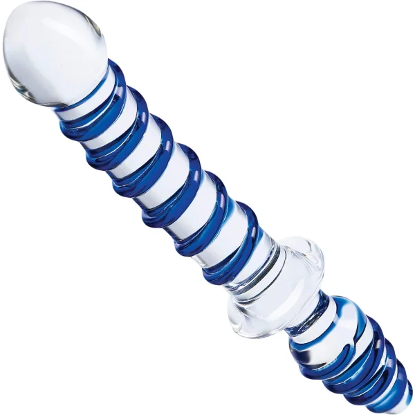 Gläs Mr. Swirly Double Ended Glass Dildo & Butt Plug - Clear & Blue