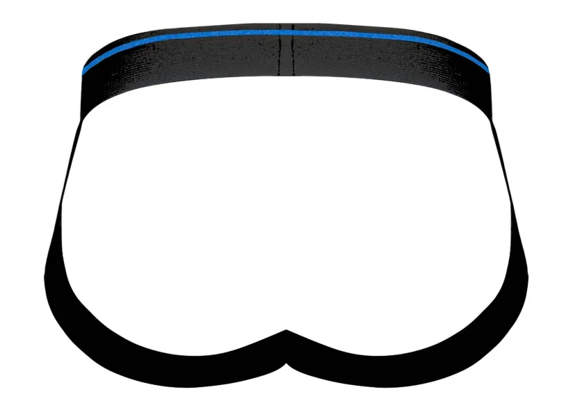 Men's Lingerie - Retro Sport Panel Jock - S- M - Black- Blue