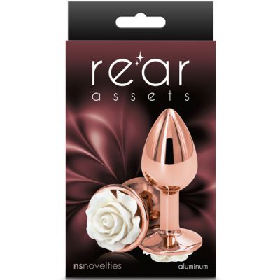 Small White Rose Metal Butt Plug