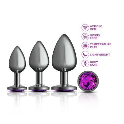 Cheeky Charms Metal Butt Plug Gunmetal Round Deep Purple Kit Preorder Only