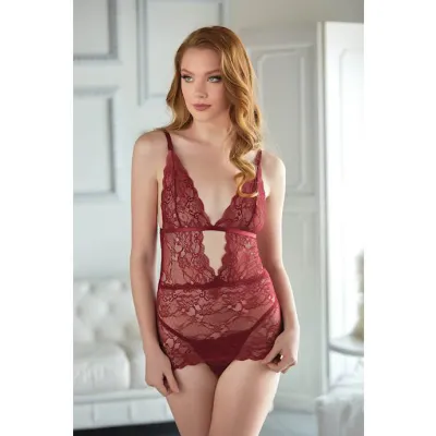 Lace Chemise With G string Burgundy S m