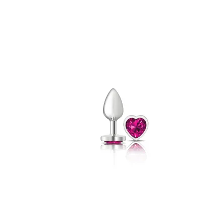 Cheeky Charms Silver Metal Butt Plug Heart Bright Pink Small