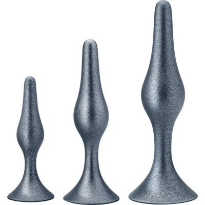 Anal Adventures Matrix Genesis 3 Piece Silicone Butt Plug Kit By Blush Stellar Silver