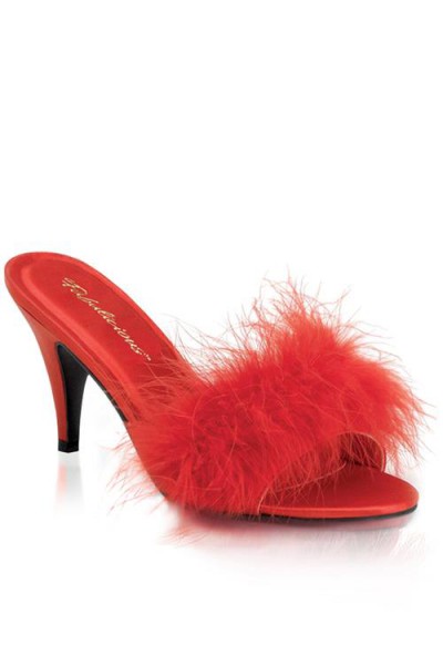 Fabulicious by Pleaser Amour 3" Heel Red Marabou Puff Slippers