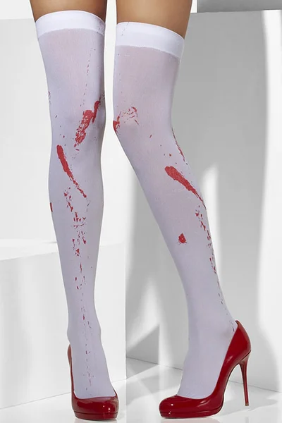 Smiffys White Opaque Thigh Highs with Blood Stains — image 5 of 6
