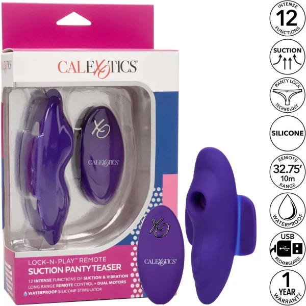 Lock-N-Play Remote Suction Rechargeable Silicone Panty Teaser With Remote By CalExotics - Purple