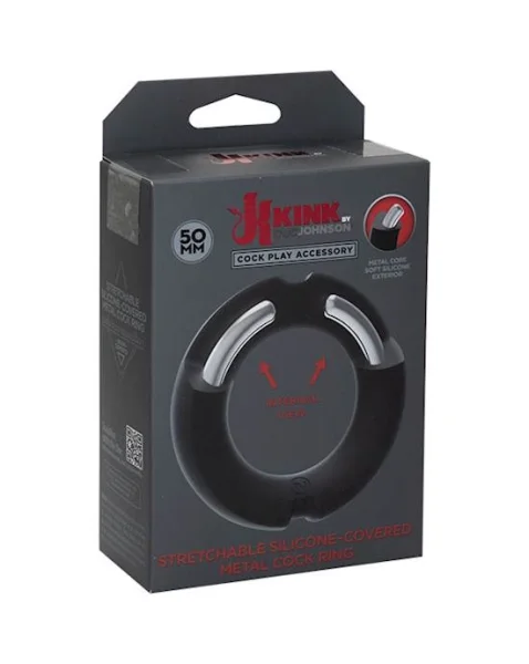 Kink - Silicone Covered Metal Cock Ring - 50mm - Black