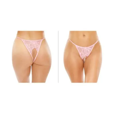 Calla Crotchless Lace Pearl Panty Light Pink S m