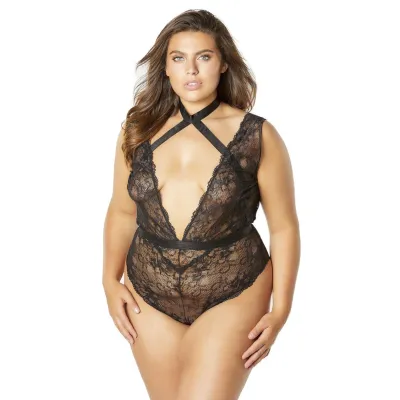 Soft Cup Teddy With Harness Choker Black 1x 2x