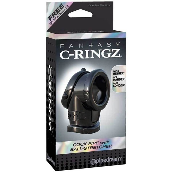 Cock Pipe Penis Ring & Ball Stretcher Black Sleeve by Fantasy C-Ringz