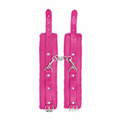 Ouch Plush Leather Hand Cuffs Pink BDSM Toys