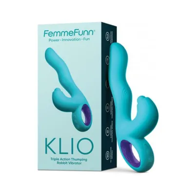 Rabbit Vibrators Femmefunn Klio Rechargeable Silicone Triple Action Thumping Rabbit Vibrator Turquoise