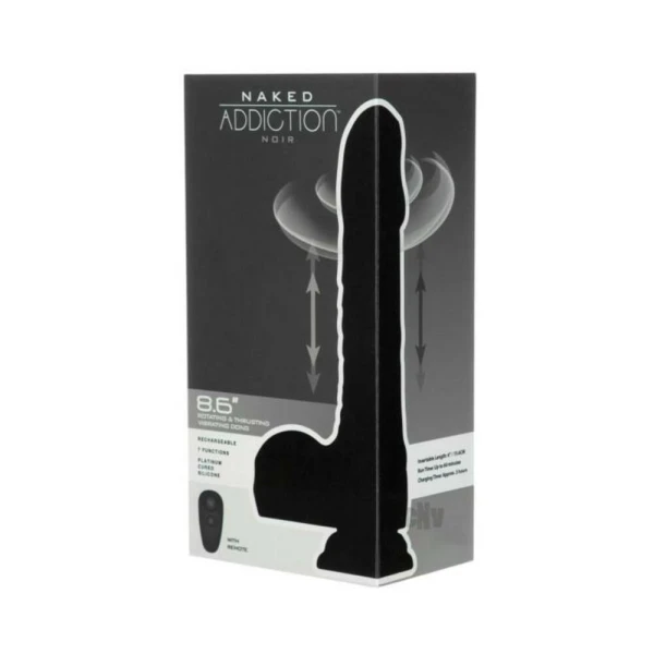 Vibrating Dildos: Naked Addiction Noir 8.6 In. Rotating And Thrusting Vibrating Dildo With Remote