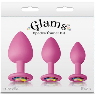 Glams Spades Trainer Kit Pink Butt Plugs with Gems Set of 3 Sizes