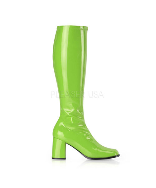 GOGO-300 - 3" Block Heel ST Gogo Boots, Lime Green, Side Zip