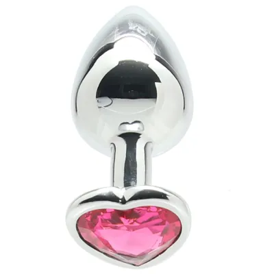 Shots Ouch Heart Gem Butt Plug Medium Silver Rubellite Pink