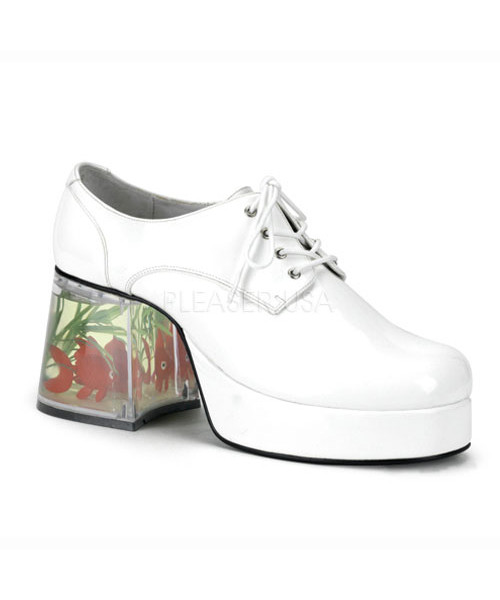 PIMP-02 - Disco Wht Pat Men' Platform W/Floating Fish, 3 1/2"