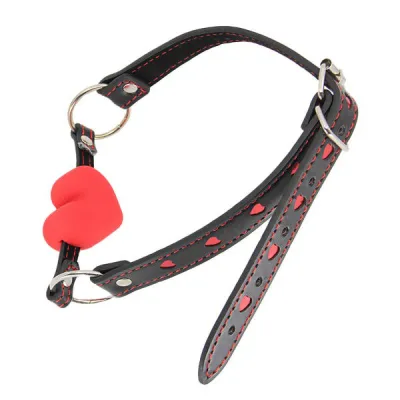 Love In Leather Silicone Heart Gag