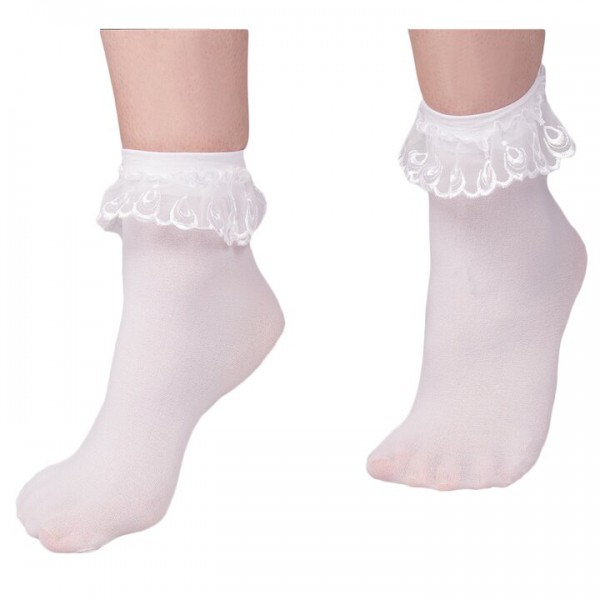 Bondara Ruffle and Bow Socks in White