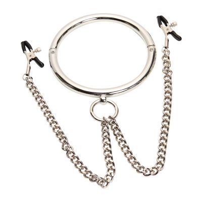 Round Slave Collar With Nipple Clamps