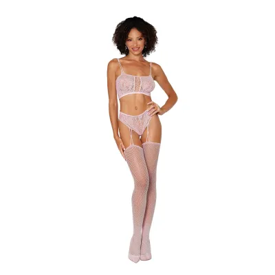 Bralette and Garter Hose One Size Pink