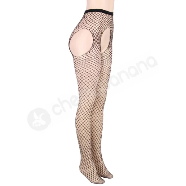 Cherry Banana Black Wide Grid Fishnet Crotchless Pantyhose