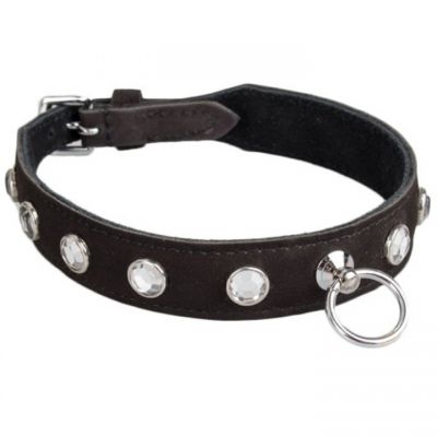 Bondara Black Nubuck Leather Rhinestone Collar