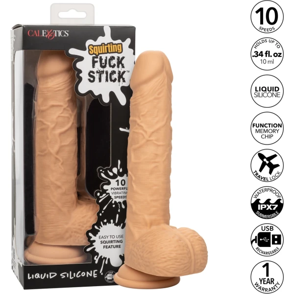 Squirting Fuck Stick 9" Vibrating Realistic Silicone Suction Cup Dildo By CalExotics - Vanilla