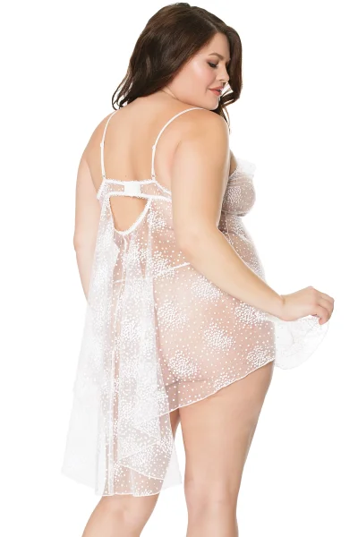 Ruffle Floral Accent White Babydoll