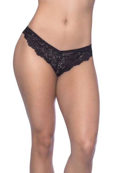 Cage Back Galloon Lace Boyshort With Wrap Around  Elastic Detail - 1x-2x - Black