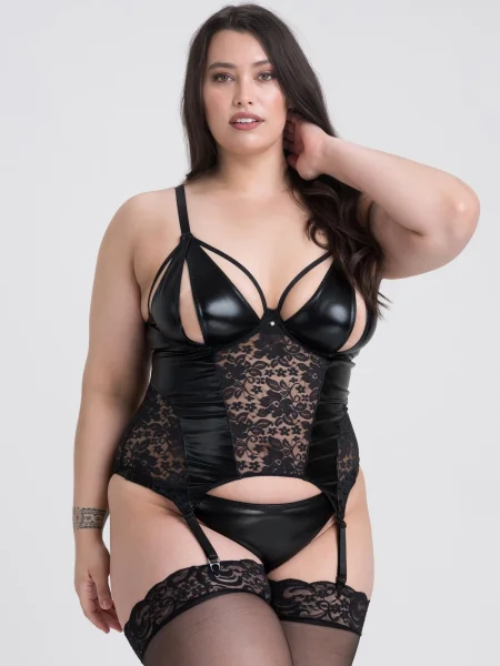 Lovehoney Plus Size Fierce Muse Wet Look Peek-a-Boo Bustier Set