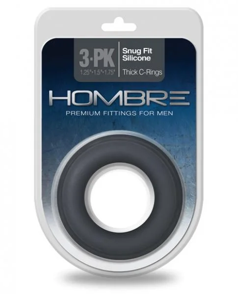 Hombre Snug Fit Silicone Thick C-Rings Charcoal Pack Of 3